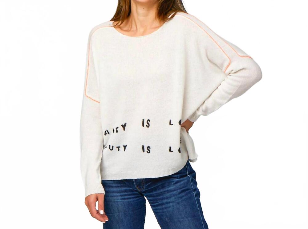 NEW KERRI ROSENTHAL women's camille beauty is love sweater in white
